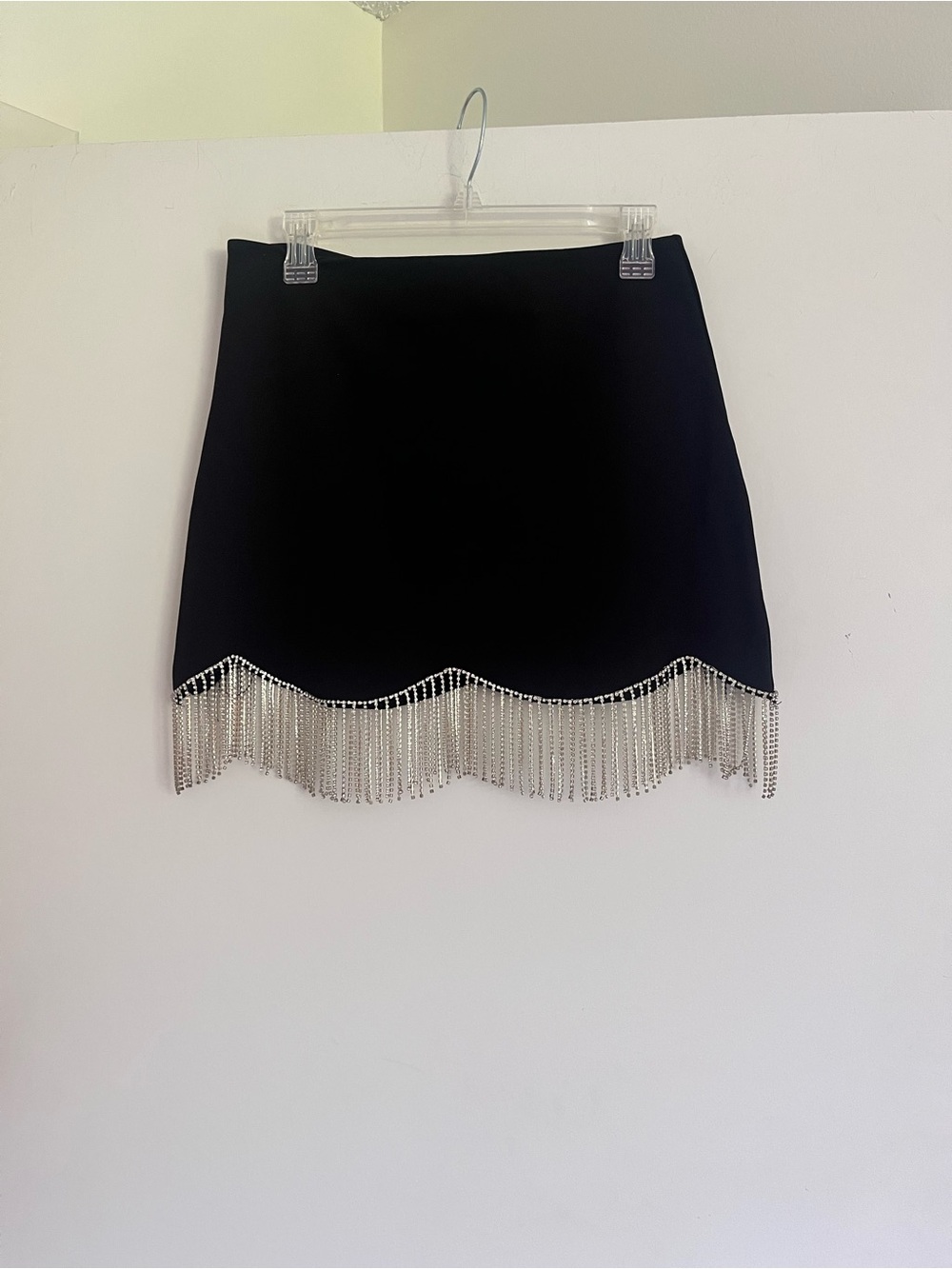 Black Mini Skirt with Silver Fringe NWT Fore skirt M